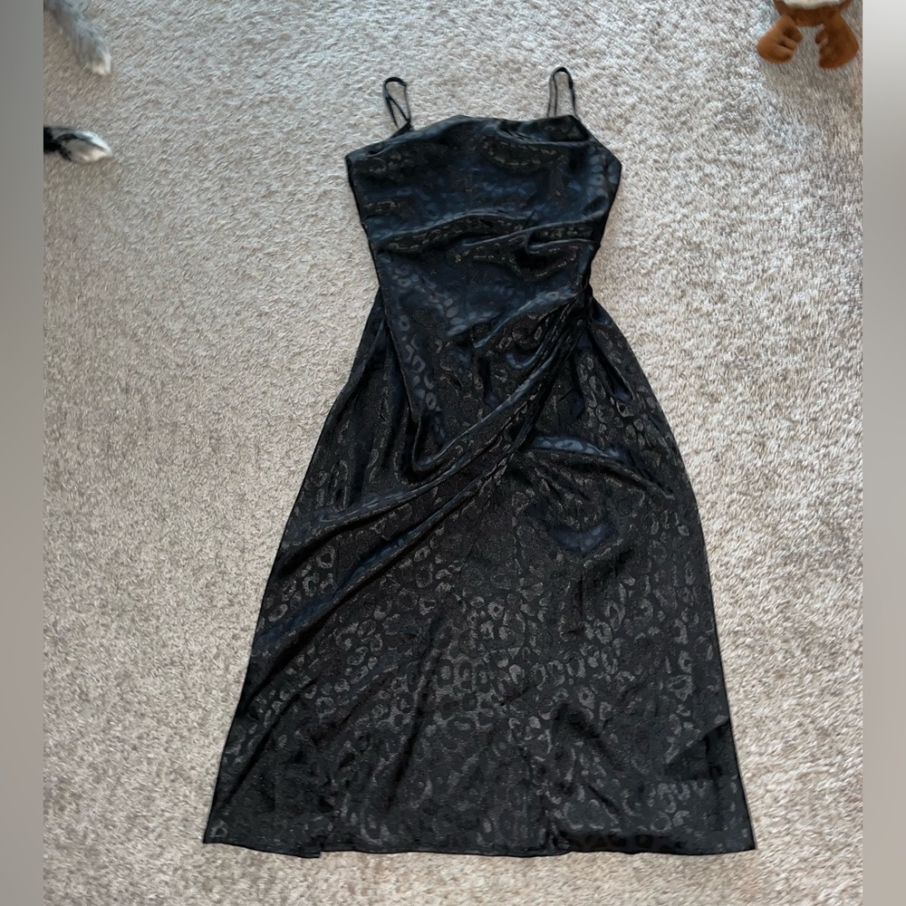 Black Spaghetti Strap Slip Leopard Maxi Dress